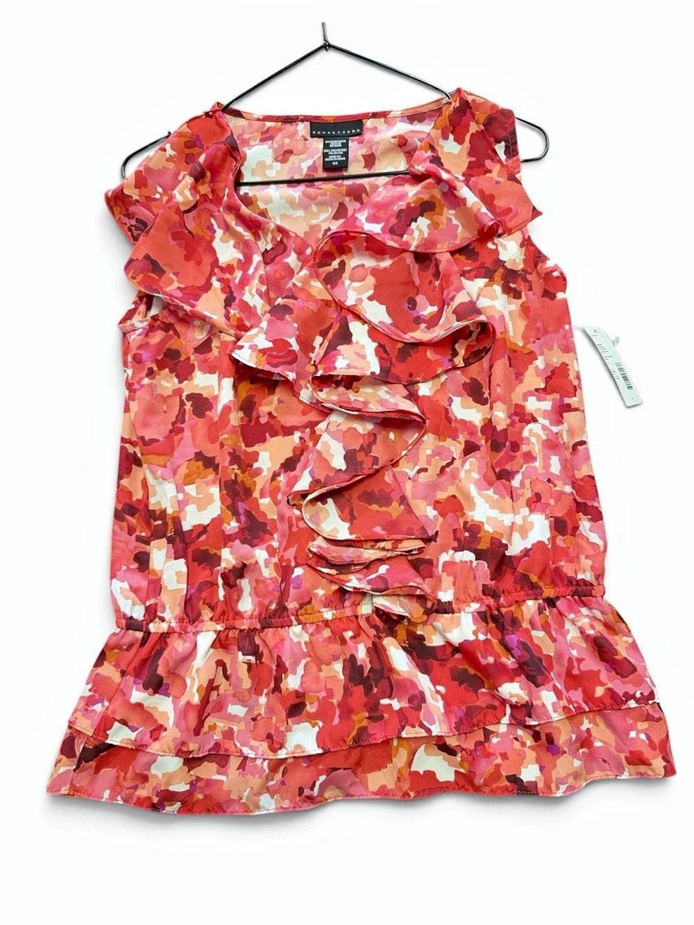 NANETTE LEPORE Floral Ruffle Blouse in Pink & Red Size Medium Like New